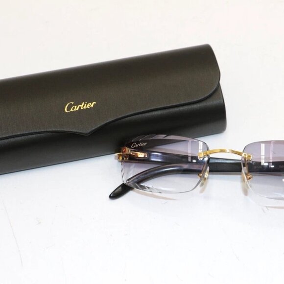 Cartier rimless black buff horn gold Diamond Cut transition sunglasses - Picture 1 of 11